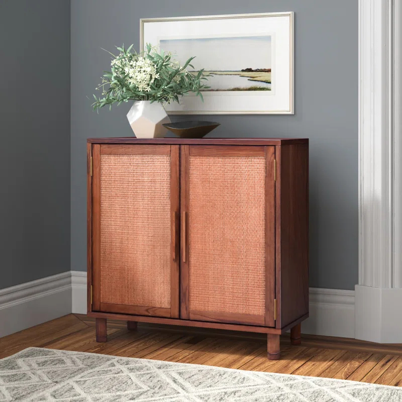 Hopper Studio Hopper Studio Delancey Solid Wood 2-Door Rattan Cabinet, Stylish Accent Piece