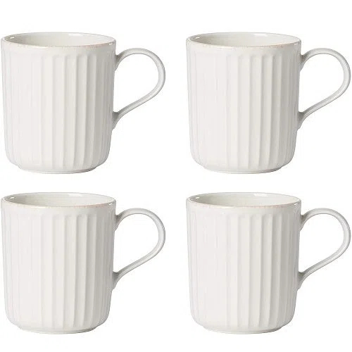 French Perle Scallop White Scallop 4-Piece Mug Set
