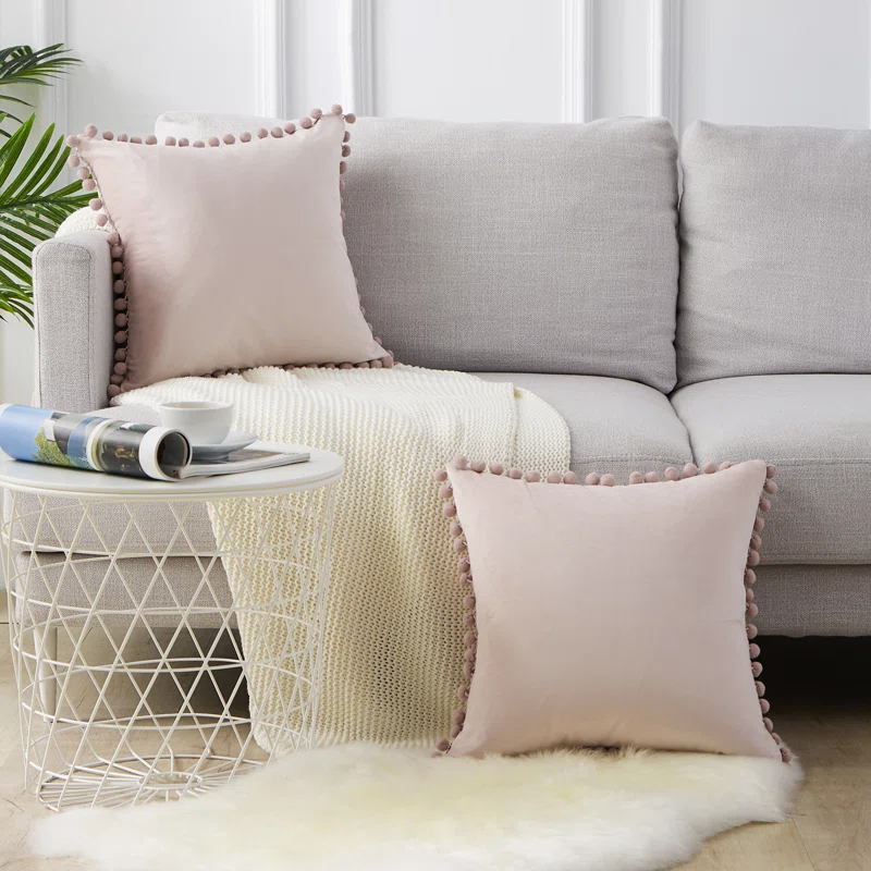Deconovo Deconovo Pom-poms Velvet Reversible Pillow Cover (Set of 2)