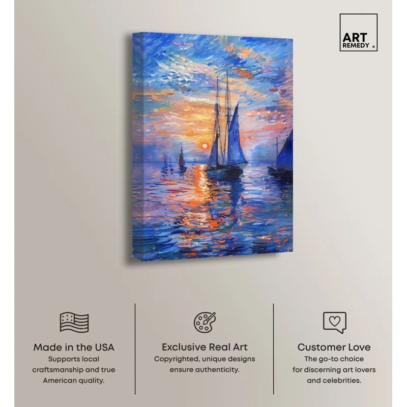 Art Remedy Art Remedy Night Sea Breeze Framed Sailing 1 Piece Canvas Wall Art 57718