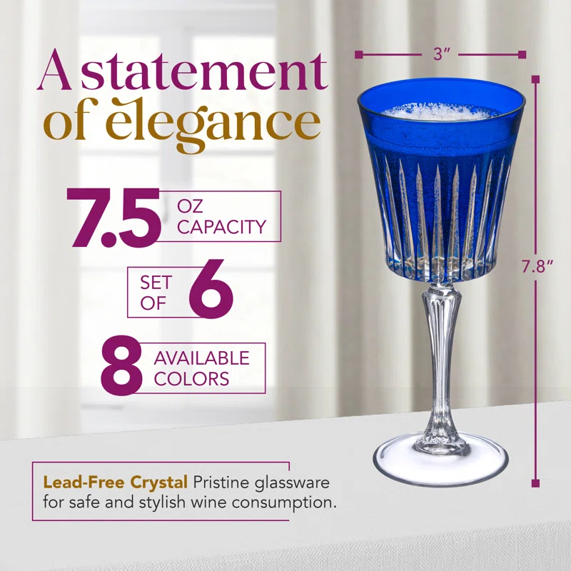 Barski Colored Wine Glasses - Set of 6 Wine Goblets - Glassware - Water Goblets - 7.5 oz (Set of 6)