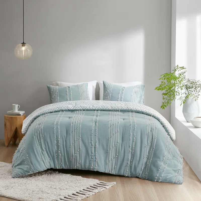INK+IVY 3 Piece Cotton Jacquard Bedding Set