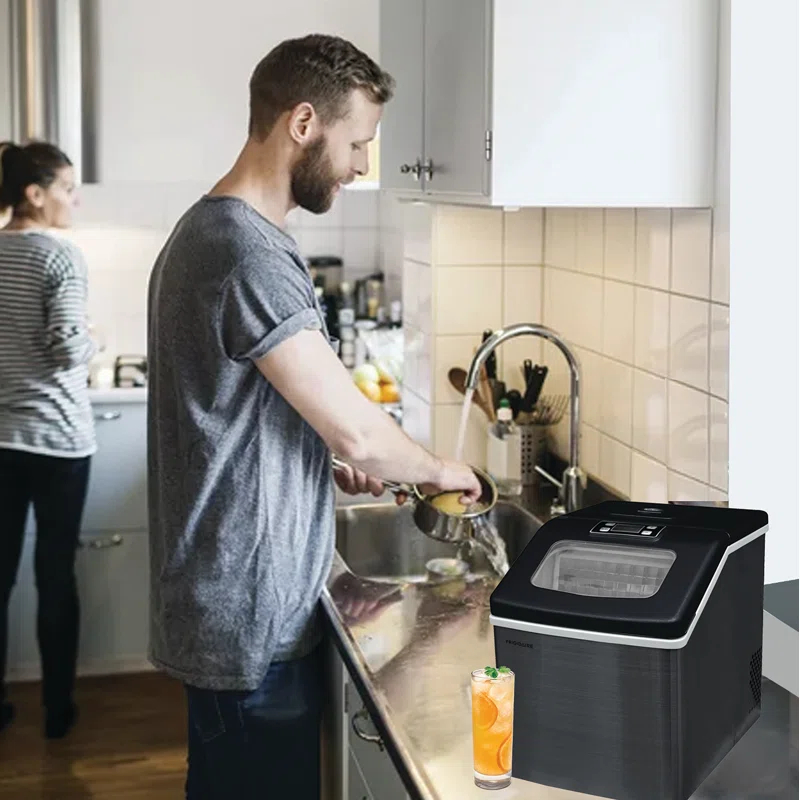 Frigidaire Frigidaire Countertop Stainless Steel Ice Maker with Transparent Window, Clear Ice Cube Maker, 40 lbs.