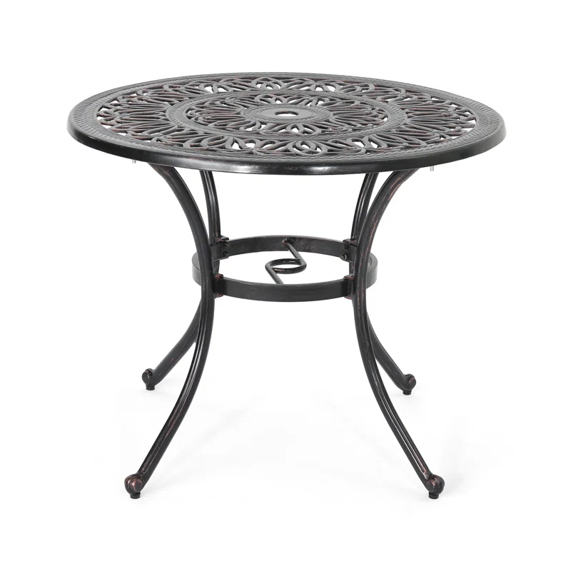 Fleur De Lis Living Outdoor Round Cast Aluminum Dining Table, Shiny Copper | Wayfair