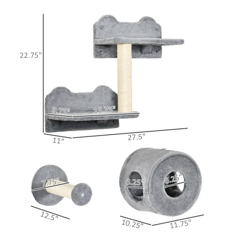George Oliver Versatile Cat Wall Shelves Set With Condo, Cushion, Scratching Post And Jumping Platform