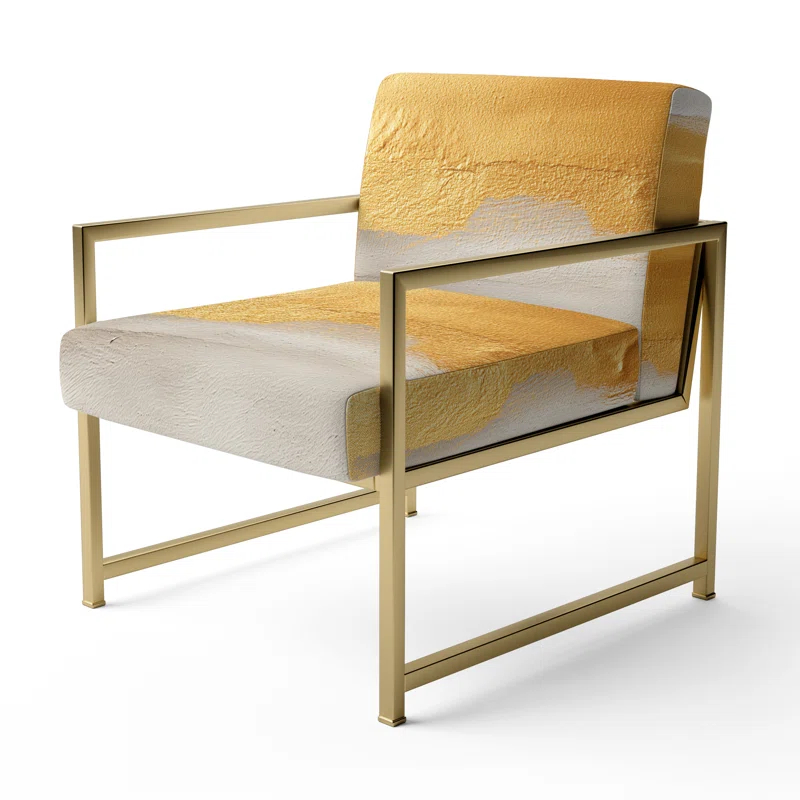 Design Art Out To Sea - Upholstered Nautical & Beach Yellow And White Accent Arm Chair