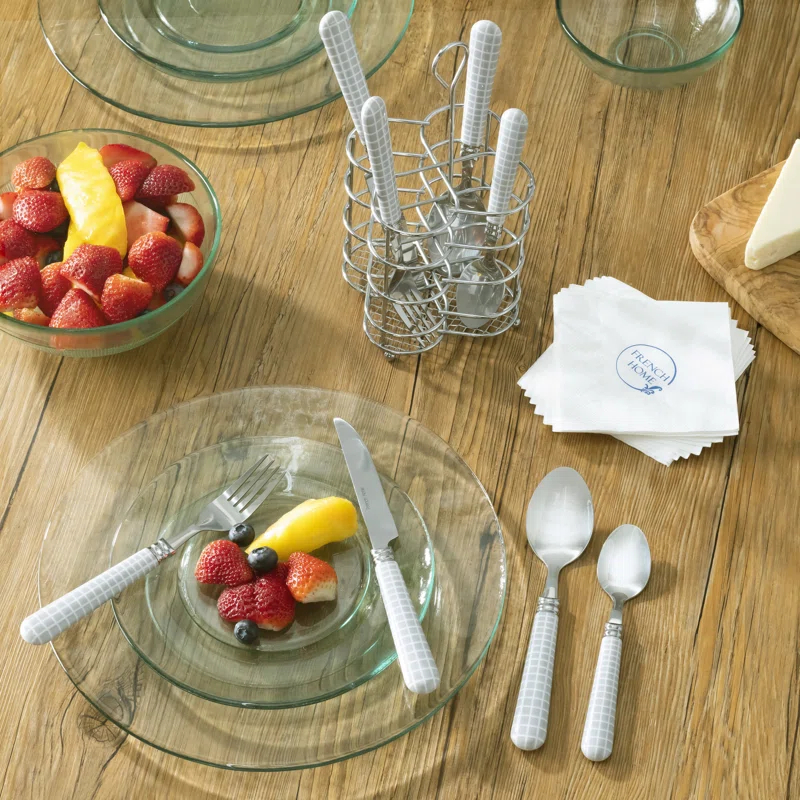 French Home French Home Bistro 16-Piece Stainless Steel Flatware Set, Service for 4, Geometric Grid