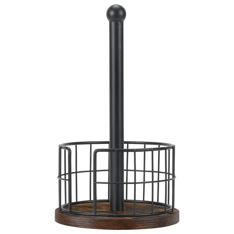 One Allium Way® Paper Towel Holder Countertop, Standing Paper Towel Roll Holder For Bathroom, Paper Towel Rack With Heavy Duty Wooden Base For Kitchen Counter, Fits Standard Or Jumbo-Sized Rolls,(Brown)