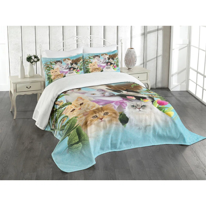 Ambesonne Cat Lover Bedspread Cats