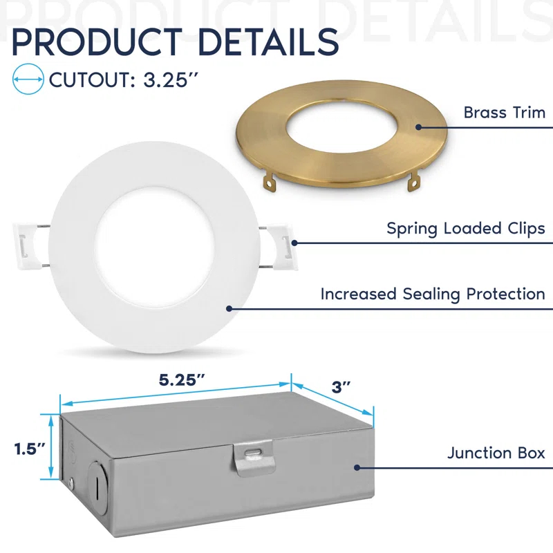 Luxrite LR23751 LR23857-1PK 3'' Tunable Color Temperature Dimmable Air-Tight IC Rated LED Canless Recessed Lighting Kit
