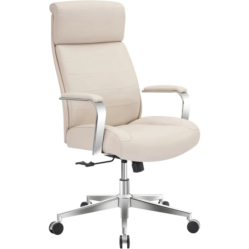 Orren Ellis Vegan Leather High-Back Executive Office Chair, Sand/Chrome, S