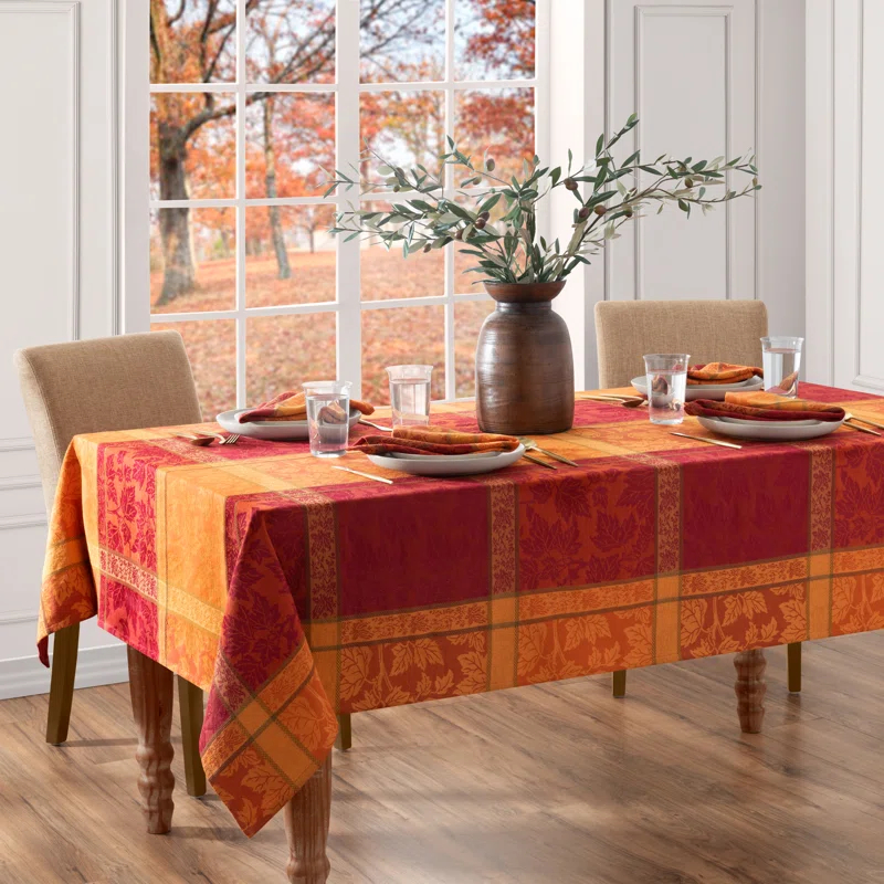 Wildon Home® Erida Maplewood Jacquard Harvest Cotton Rectangle Tablecloth