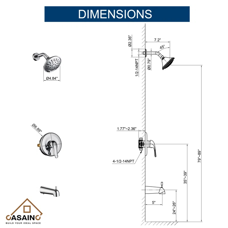 CASAINC HM-B202-SQ-CP All-In-One Kit with Rough in-Valve