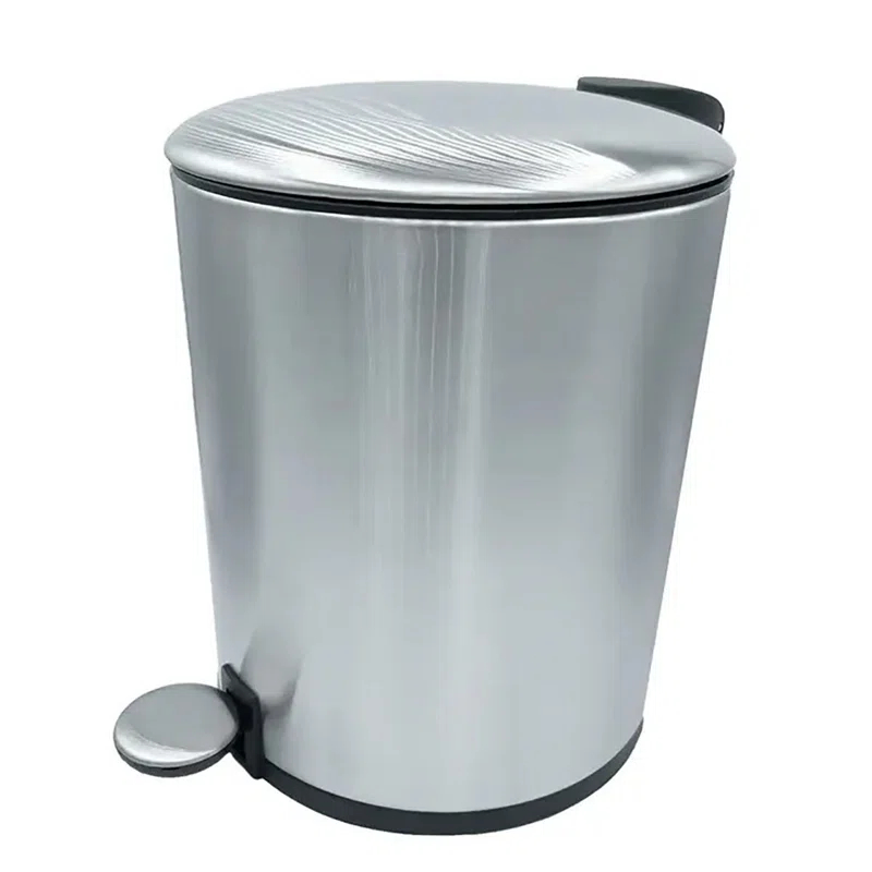 Home Mart Goods 10" Tall Chrome Stainless Steel Step Garbage Can With Removable Inner Bucket, Soft-close Metal Waste Basket With Foot Pedal