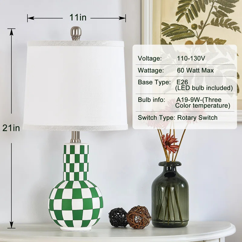 Ebern Designs Sighwarth 21" Ceramic Table Lamp for Bedroom 3-Color Temperature Modern Desk Lamps for Nightstand Living Room Bedside Lamp End Table Lamps (Set of 2)