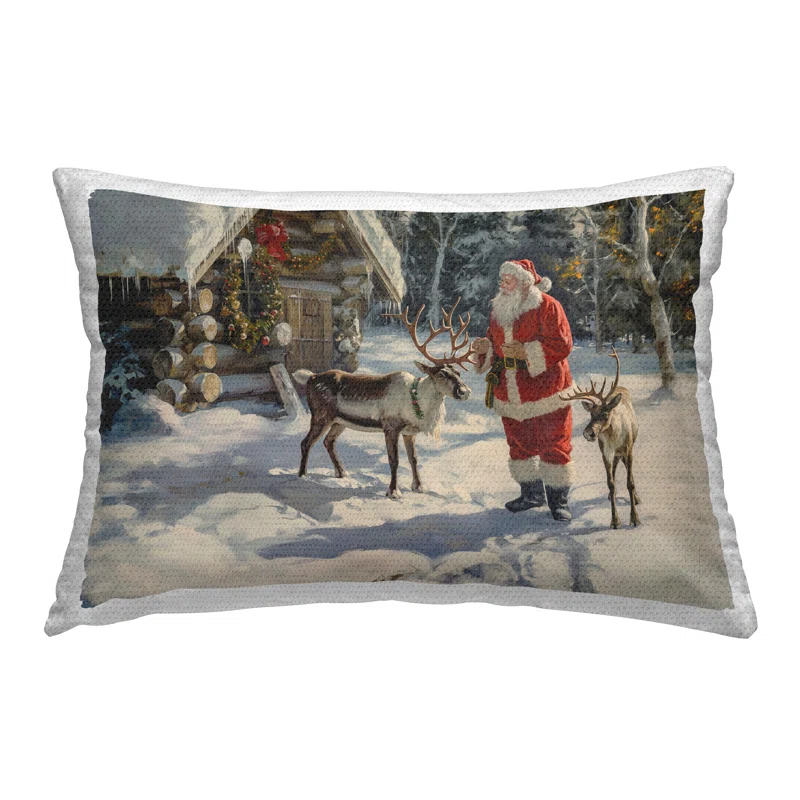 Stupell Industries Santa & Reindeer Scene Printed Outdoor Throw Pillow Design by Imagine It Images