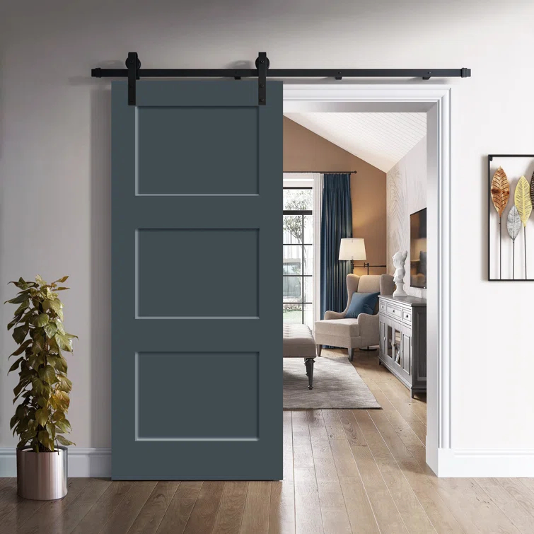 Calhome 3 Panel Shaker Painted Composite Modern Interior Sliding Barn Door with Hardware Kit