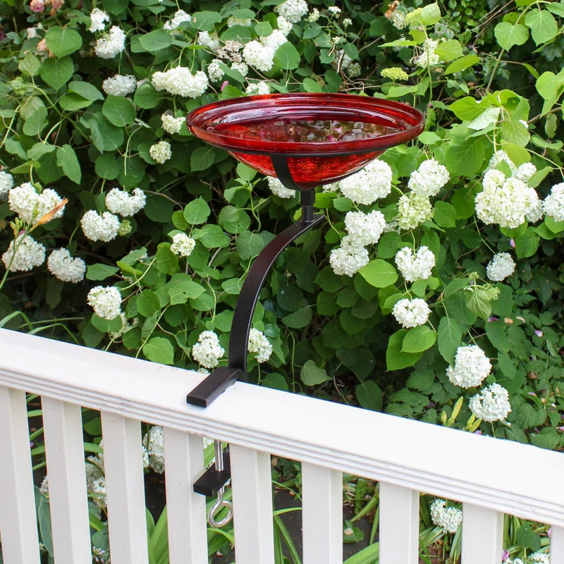 Union Rustic 12 Inch Crackle Birdbath with Rail Mount Bracket