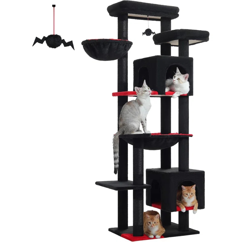 69" Tall Cat Tree For Indoor Large Cats, Large Cat Tower For Adult Cats With Super Large Hammock, Cat Climbing Tree Tower With Scratching Posts, Condo House And Large Top Perch