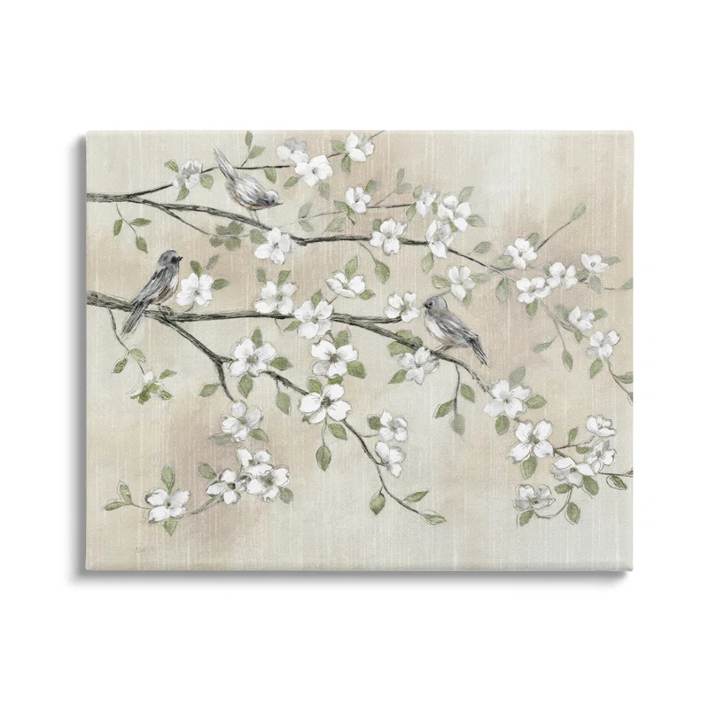 " Traditional White Cherry Blossom Birds Branches " by Nan