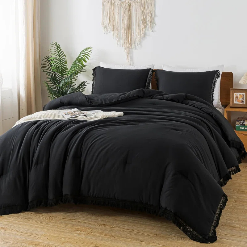 Unkoma 3 Pieces Boho Lightweight Bedding Comforter Sets, All Season Soft Fluffy Fringe Bed Set (Comforter & 2 Pillowcases)