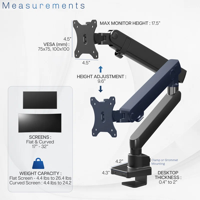 Vivo Mechanical Arm Single Monitor Desk Mount