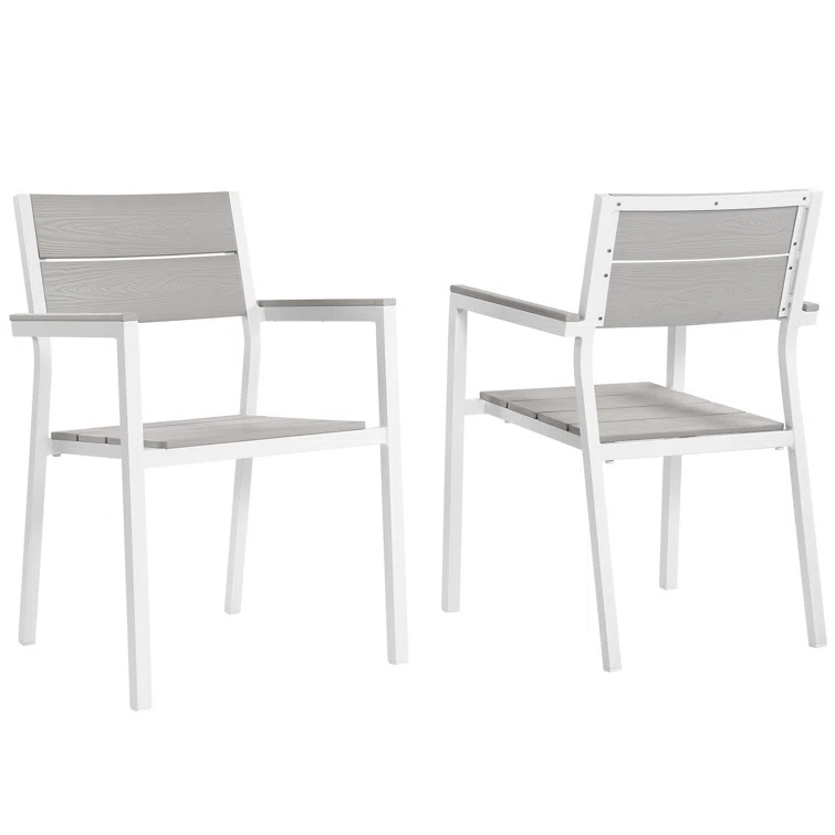 BSD National Supplies Maine Aluminum Outdoor Patio Two Arm Chairs in White Light Gray by Modway (Set of 2)