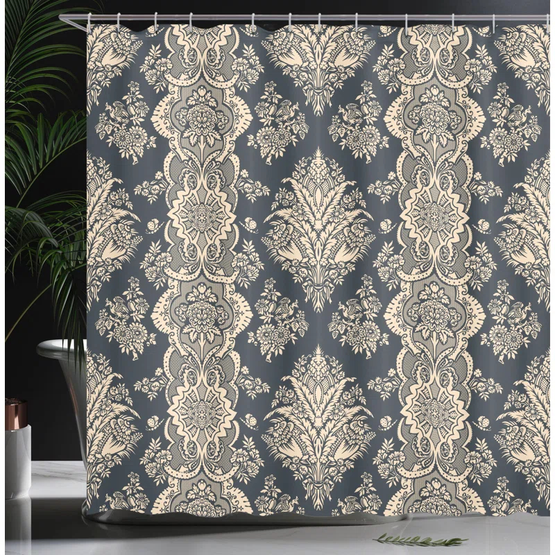 Damask Shower Curtain with Hooks Included