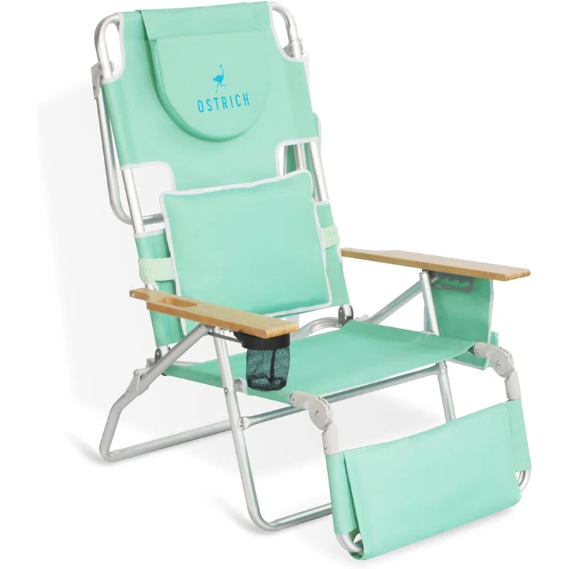 Ostrich Ostrich Deluxe Padded Lightweight Portable Adjustable Outdoor Reclining Folding Chair with Footrest