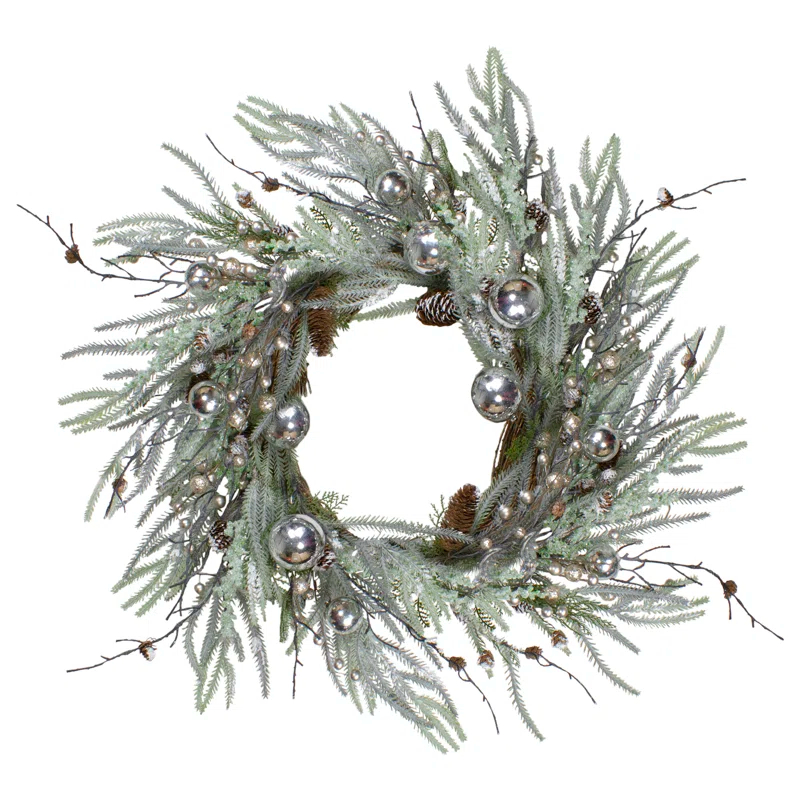 Northlight Seasonal 28" Artificial Pine Frosted Christmas Wreath with Silver Berries-Unlit