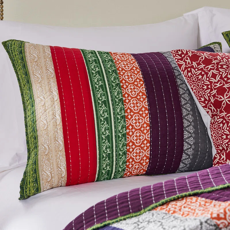 Greenland Home Fashions Marley Boho Patchwork Stripe Quilt Set