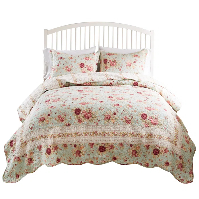 Antique Rose Cotton Reversible Quilt Set