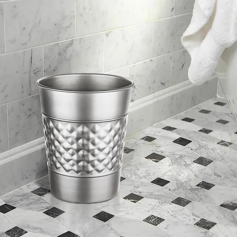 Monarch Abode Geometric Embossed Metal 1.7 Gallon Waste Basket