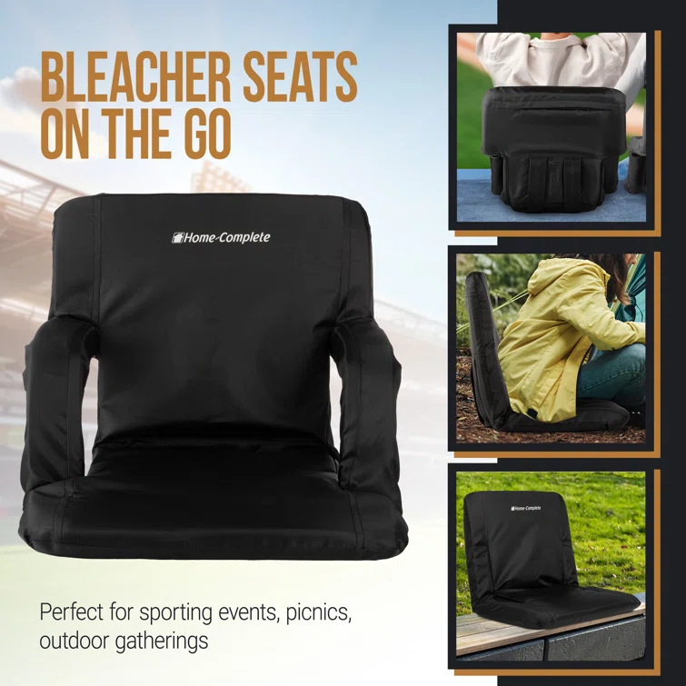 Home-Complete Stadium Seat Chair - Bleacher Cushion with Padded Back Support Armrests 6 Reclining Position