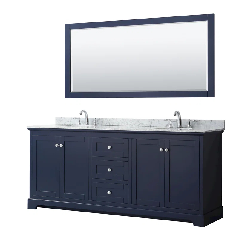 Wyndham Collection Avery 80'' Double Bathroom Vanity with Marble Top with Mirror