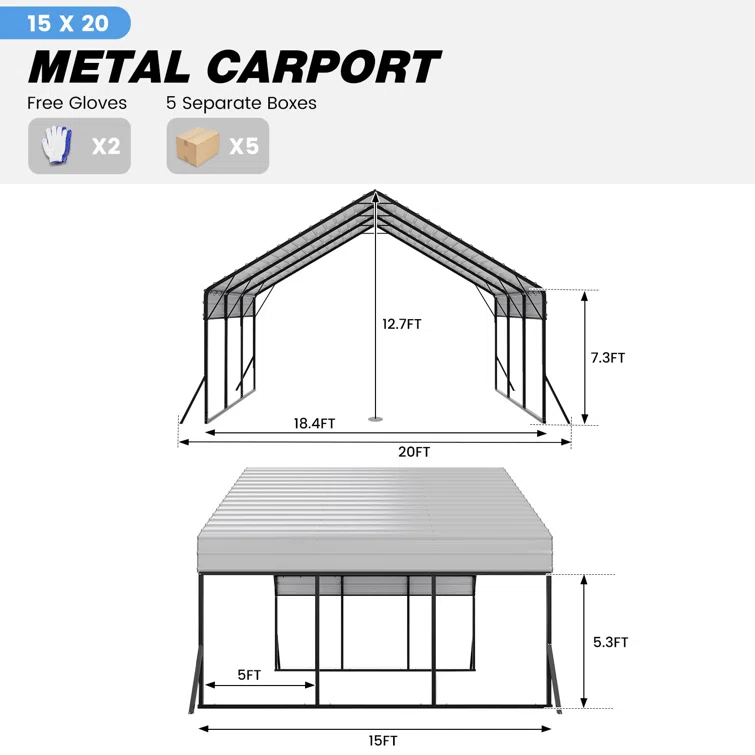 Aura Outdoor 15 X 20 Ft Heavy Duty Carport With Galvanized Steel Roof
