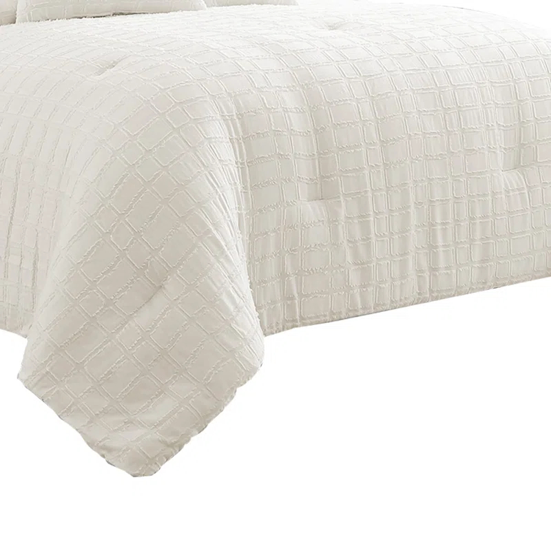 Benjara White Cotton Blend 6 Piece Comforter Set