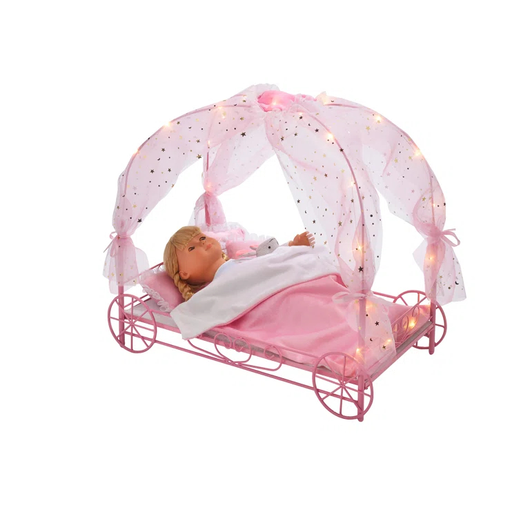 Badger Basket Royal Carriage Doll Bed with Canopy, Bedding and LED Lights