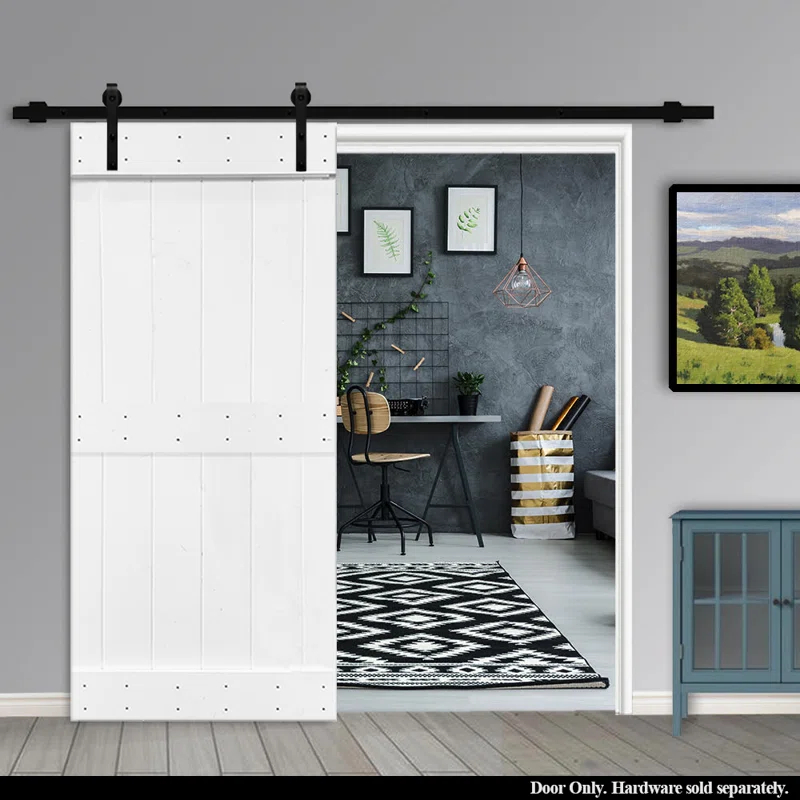 Calhome 84'' Solid Wood Paneled without Installation Hardware Kit Barn Door