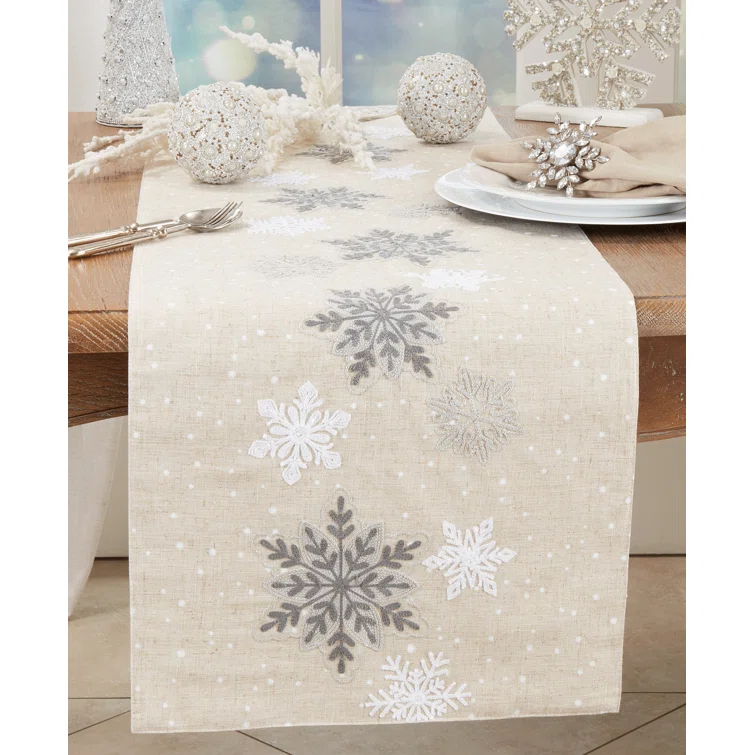 Saro Whimsical Snowflakes Table Runner