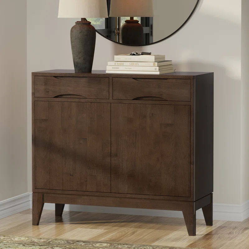 Simpli Home Harper 40"W Solid Wood 2-Shelf Mid-Century Modern Entryway Storage Cabinet with 2 Drawers