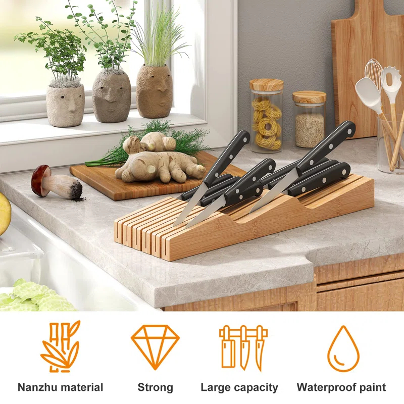 APPENIN WINTER PARK CORP In-Drawer Knife Block Organizer - Bamboo Wood Drawer Knife Organizer-Protecting Knife Organizer Block Holds Up To 11 Knives（Not Included)
