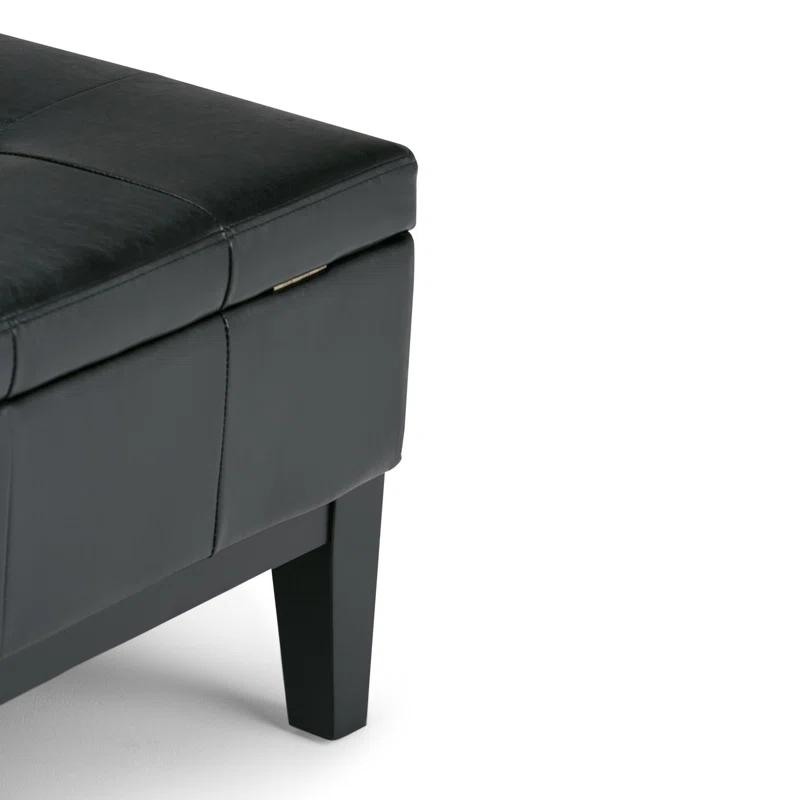 Simpli Home Dover 36"W Upholstered Square Coffee Table Storage Ottoman with Split Tufted Lift Top