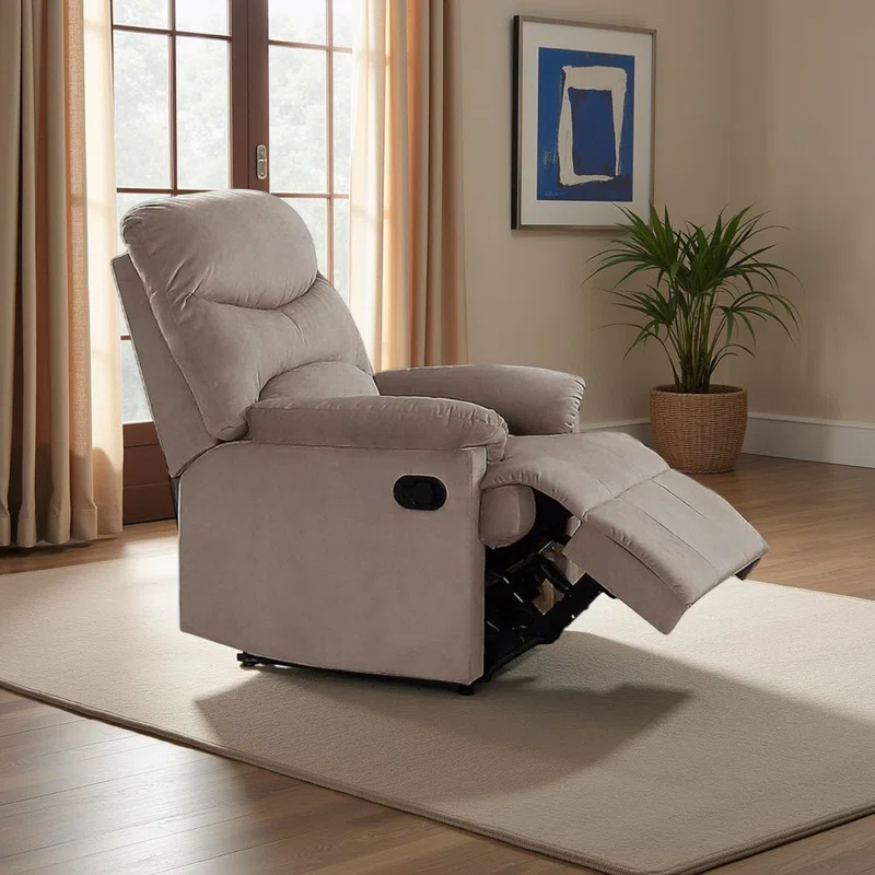 Benjara Karry Manual Recliner Chair, Cushioned Velvet, Solid Wood