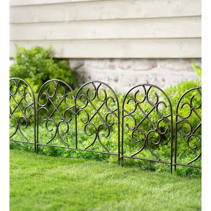 Evergreen Enterprises, Inc 18'' H x 120'' W Scrollwork Wrought Iron Edging with Ground Stakes and Gunmetal Finish