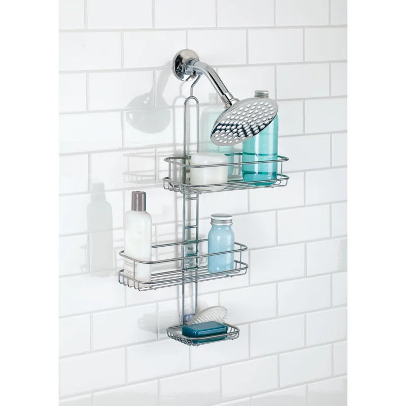 iDesign iDesign Linea Adjustable Bathroom Shower Caddy for Shampoo, Conditioner, Soap - Silver