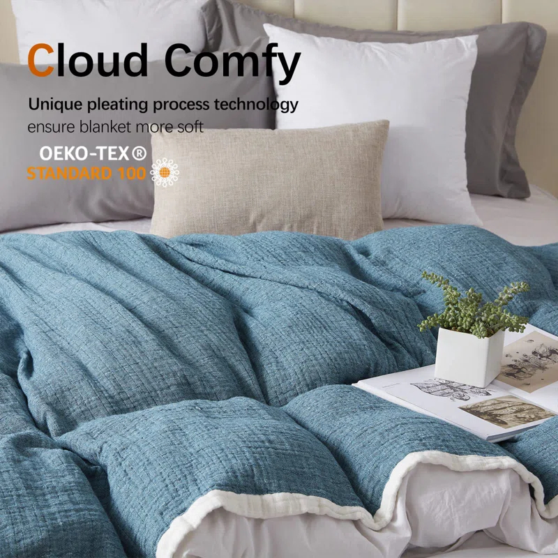 APPENIN WINTER PARK CORP Cotton Muslin Throw Blanket For Adults,Breathable 4-Layer Yarn Dyed Linen Texture Gauze Blanket For Bed Sofa Couch,Super Soft Light Weight Blanket For All Season(50"X60",Vintage Blue)