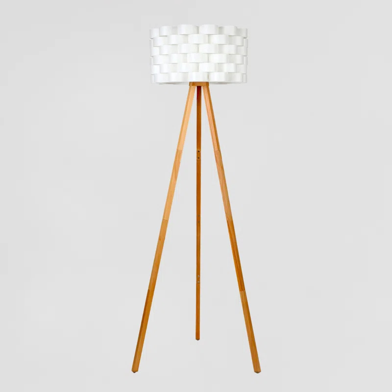 Brightech Bijou 60 in. Wood Farmhouse LED Floor Lamp with Drum Shade
