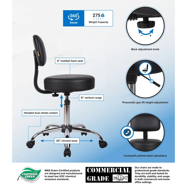 Boss Office Products Vinyl Drafting Chair