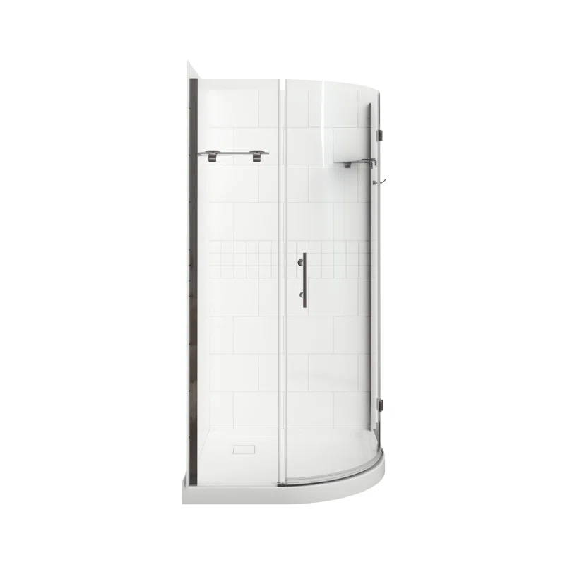 A&E Bath and Shower Risco 38'' W 75'' H Frameless Round Reversible Shower Kit Risco-38
